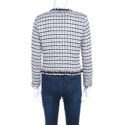 Pre Owned جاكيت سي أتش كارولينا هيريرا بوكليه مونوكرومي منقوش حواف مزينة خرز قصير S