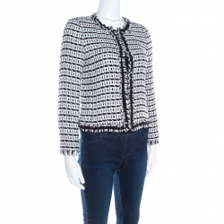 Pre Owned جاكيت سي أتش كارولينا هيريرا بوكليه مونوكرومي منقوش حواف مزينة خرز قصير S