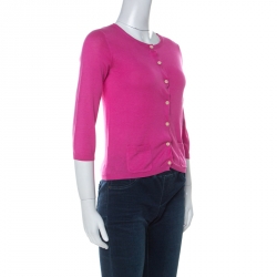 Carolina Herrera Pink Knit Classic Button Front Cardigan XS 