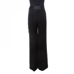 CH Carolina Herrera Black Crepe Waist Tie Detail Flared Pants XS
