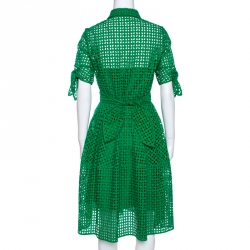 CH Carolina Herrera Green Eyelet Lace Tie Detail Midi Dress M