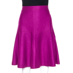 CH Carolina Herrera Fuschia Fleece Wool Flared Skirt L