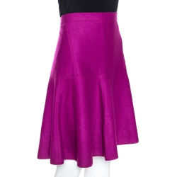 CH Carolina Herrera Fuschia Fleece Wool Flared Skirt L