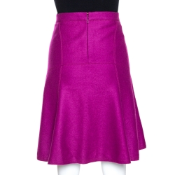 CH Carolina Herrera Fuschia Fleece Wool Flared Skirt L