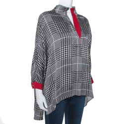 Pre Owned CH Carolina Herrera Monochrome Houndstooth Printed Satin Top S