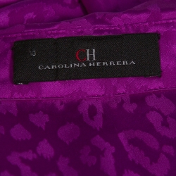 Pre Owned CH Carolina Herrera Purple Leopard Pattern Silk Long Sleeve Blouse L