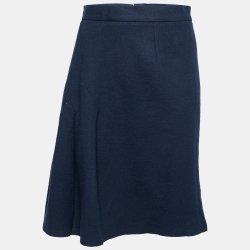 Navy Blue Wool Knee Length Skirt