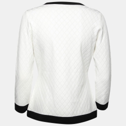 مملوكة مسبقًا CH Carolina Herrera White Patterned Knit Contrast Trimmed Cardigan M