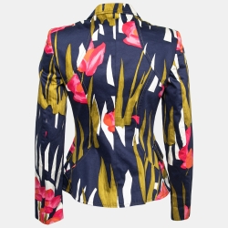 Pre Owned CH Carolina Herrera Blue Floral Printed Cotton Blazer M