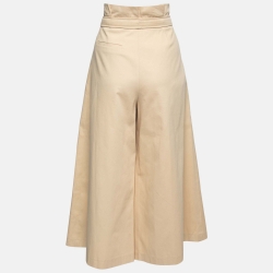 Pre Owned CH Carolina Herrera Beige Cotton Wide Leg Belted Trousers M