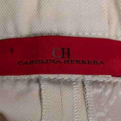 Pre Owned CH Carolina Herrera Beige Cotton Wide Leg Belted Trousers M
