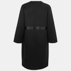 Pre Owned CH Carolina Herrera Black Wool Tie Detail Coat S