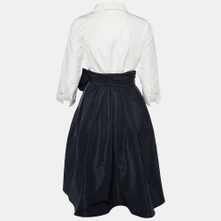 Pre Owned CH Carolina Herrera Monochrome Taffeta Flared Wrap Dress S 