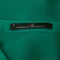 Pre Owned CH Carolina Herrera Green Silk V-Neck Blouse M