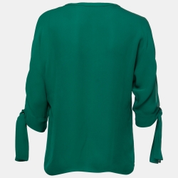 Pre Owned CH Carolina Herrera Green Silk V-Neck Blouse M