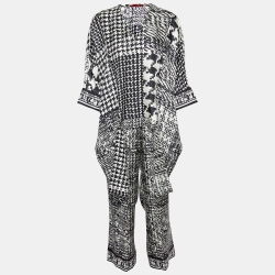 CH Carolina Herrera White & Black Printed Silk Oversize Top & Culottes S/M