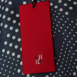 Pre Owned CH Carolina Herrera Navy Blue Dots Print Belted Wrap Tunic M