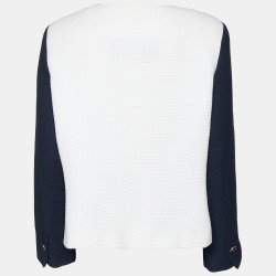 مملوكة مسبقًا CH Carolina Herrera White/Navy Blue Textured Cotton Jacket L