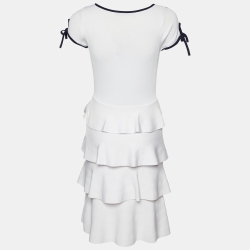 Pre Owned CH Carolina Herrera White Knit Tiered Midi Dress S