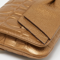 Pre Owned CH Carolina Herrera Gold Monogram Embossed Leather Bow Chain Clutch