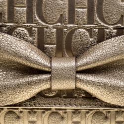 Pre Owned Carolina Herrera Metallic Light Gold Leather Bow Clutch