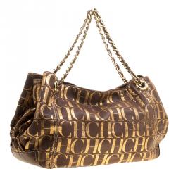 مملوكة مسبقًا حقيبة يد كارولينا هيريرا يد سلسلة جلد مونوغرامية بنية