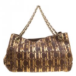 مملوكة مسبقًا حقيبة يد كارولينا هيريرا يد سلسلة جلد مونوغرامية بنية