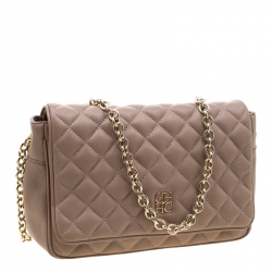 Pre Owned CH Carolina Herrera Beige Quilted Leather Shoulder Bag