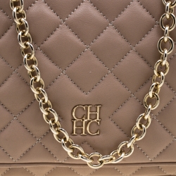 Pre Owned CH Carolina Herrera Beige Quilted Leather Shoulder Bag