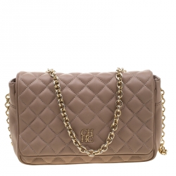 Pre Owned CH Carolina Herrera Beige Quilted Leather Shoulder Bag