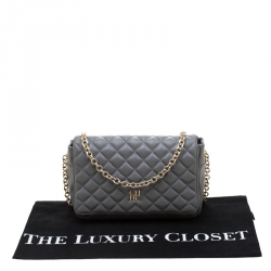 Pre Owned Carolina Herrera Grey Quilted Leather Flap Shoulder Bag