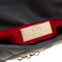 Pre Owned Carolina Herrera Grey Quilted Leather Flap Shoulder Bag