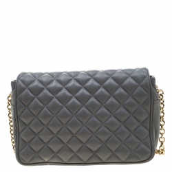 Pre Owned Carolina Herrera Grey Quilted Leather Flap Shoulder Bag