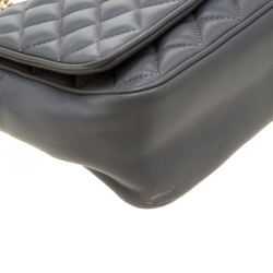 Pre Owned Carolina Herrera Grey Quilted Leather Flap Shoulder Bag