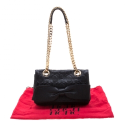 Pre Owned Carolina Herrera Black Monogram Leather Audrey Shoulder Bag