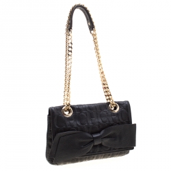 Pre Owned Carolina Herrera Black Monogram Leather Audrey Shoulder Bag