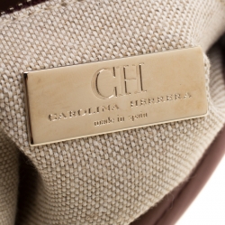 Pre Owned حقيبة كارولينا هيريرا يد علوية جلد منقوشة وردية