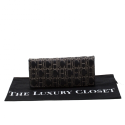 Pre Owned Carolina Herrera Black Monogram Leather Clutch