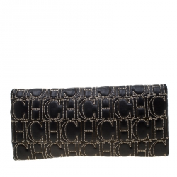 Pre Owned Carolina Herrera Black Monogram Leather Clutch