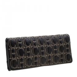 Pre Owned Carolina Herrera Black Monogram Leather Clutch