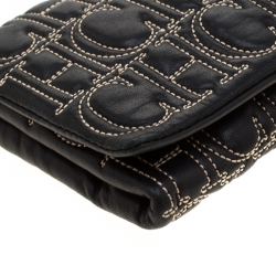 Pre Owned Carolina Herrera Black Monogram Leather Clutch