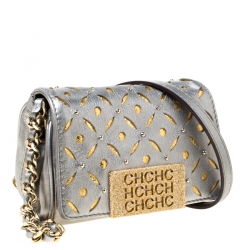 Pre Owned CH Carolina Herrera Metallic Silver Embellished Crossbody Bag