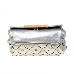 Pre Owned CH Carolina Herrera Metallic Silver Embellished Crossbody Bag