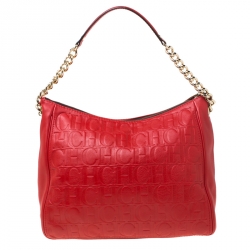 Pre Owned حقيبة كتف سي أتش كارولينا هيريرا جلد مونوغرام أحمر