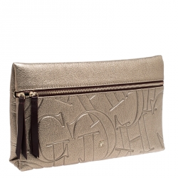 Pre Owned Carolina Herrera Metallic Monogram Crossbody Bag