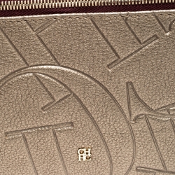 Pre Owned Carolina Herrera Metallic Monogram Crossbody Bag