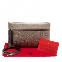 Pre Owned Carolina Herrera Metallic Monogram Crossbody Bag