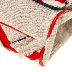 Pre Owned Carolina Herrera Beige/Red Tweed and Fabric Embellished Shoulder Bag