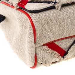 Pre Owned Carolina Herrera Beige/Red Tweed and Fabric Embellished Shoulder Bag