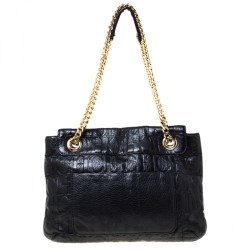 Carolina Herrera Black Monogram Leather Audrey Shoulder Bag